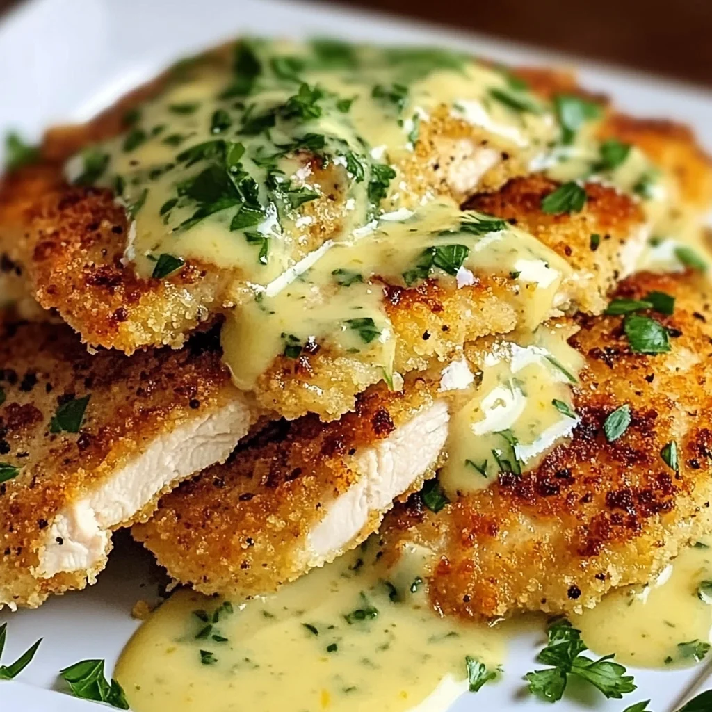 Lemon Pecorino Crusted Chicken with Creamy Lemon Sauce Recipe