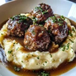 Salisbury Steak Meatballs with Garlic Herb Mashed Potatoes