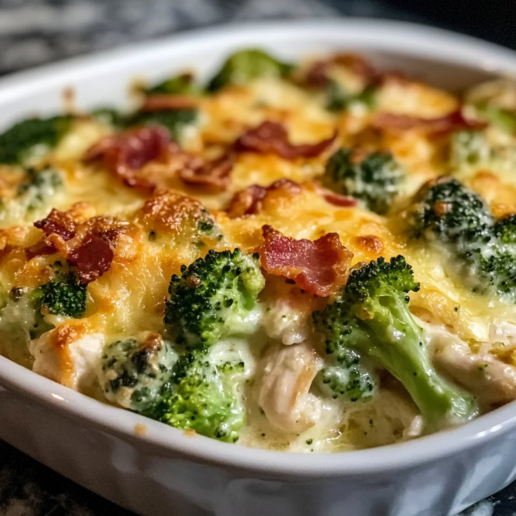 Creamy Low Carb Chicken Casserole with Broccoli and Bacon