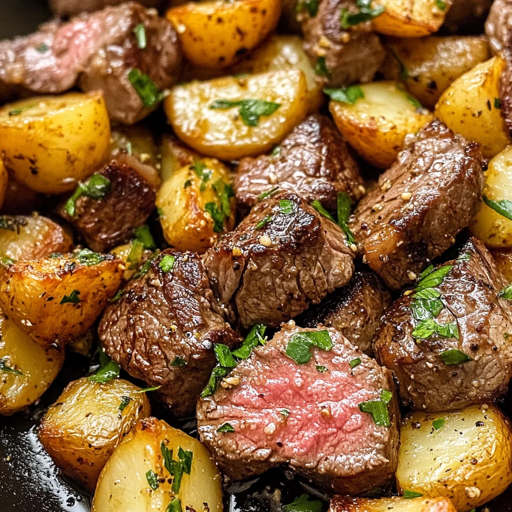 Garlic Butter Steak Bites and Potatoes