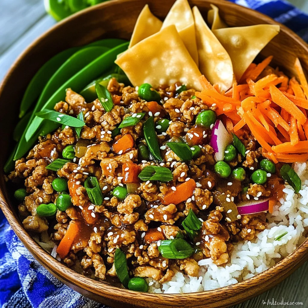 Asian Garlic Sesame Chicken Egg Roll Bowls